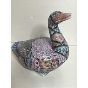 Vintage Chinese Hand Painted Rare Oriental Goose W/ Gold Guilded Accents